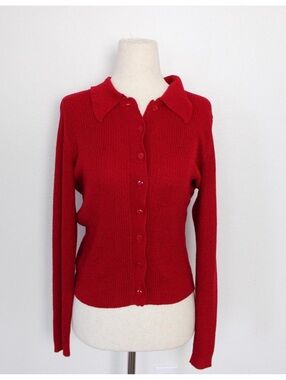 Express Tricot Red button up ribbed long sleeve collared sweater. Size small